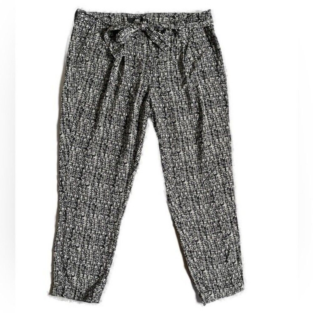 ABS Platinum Black Off-White Jogger Style Pleated Pants Women's Sz 8 Waist Sash